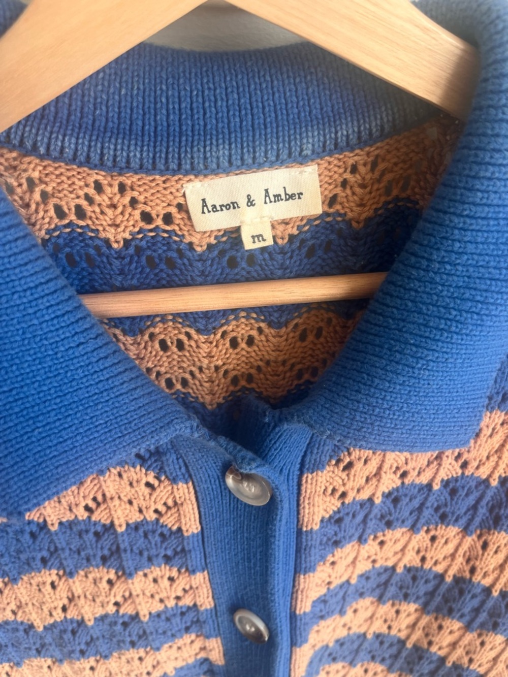 Blue and Peach Striped Crochet Button-Up Dress - Aaron & Amber - Picture 4 of 6